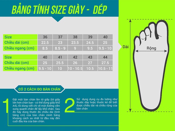 Bảng size giày Quảng Châu và cách đo size giày Quảng Châu